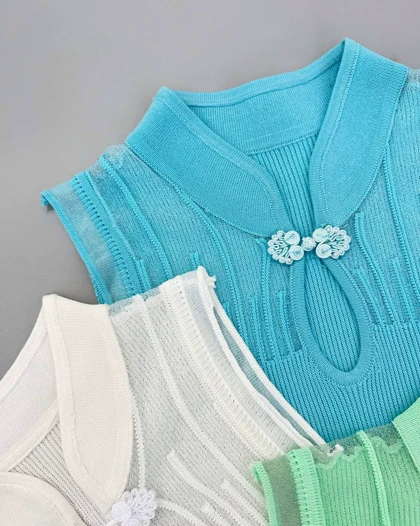 تاپ بافت یقه تور رنگی کد 4301