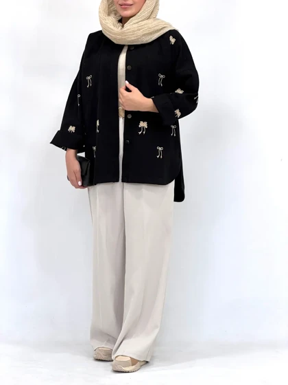 مانتو کتان کاغذی گلدوزی papion