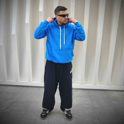 هودی آبی سه‌نخ پنبه‌ای — گرم، خوش‌فرم و مناسب استایل روزمره کد 1131