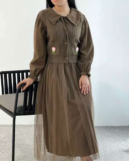 ست پیراهن بهمراه جلیقه بافت کد 5335