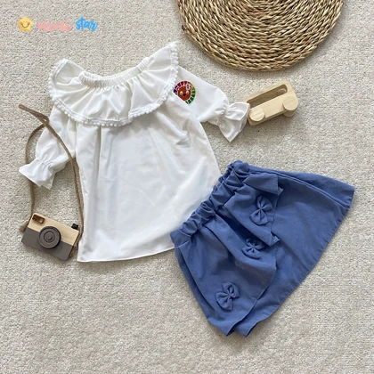 شومیز دامن دخترانه جلو پاپیون 3 تا 5 سال