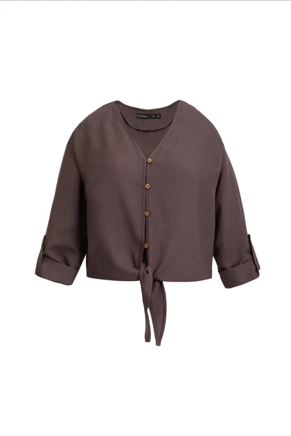 شومیز لینن جلو گره دار - 3174