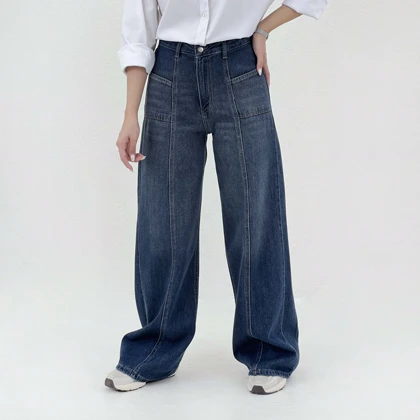 شلوار جین کرفت کات طوسی آبی | آی بولک