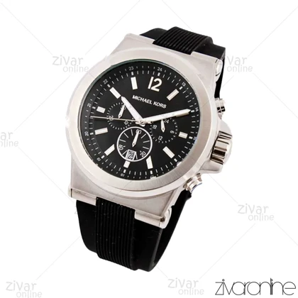 ساعت مایکل کورس مردانه قاب سیلور بند رابر مشکی 102848