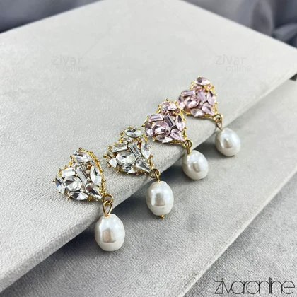 گوشواره مجلسی مدل قلب نگین‌دار 20351