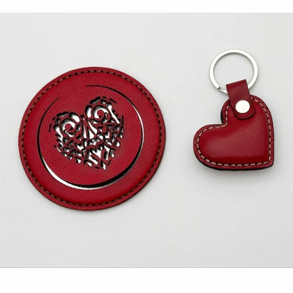 ست آینه چرم و جاکلیدی طرح قلب