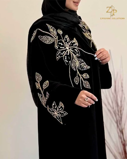 مانتو عبایی مجلسی مشکی کوئین