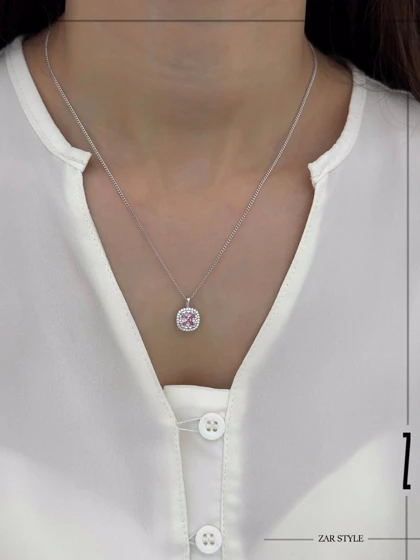 نیم‌ست جواهری نگین صورتی مربعی