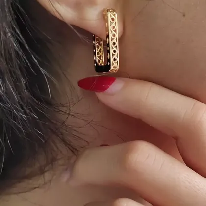 گوشواره زنانه توربافت مربعی ژوپینگ آبکاری طلا