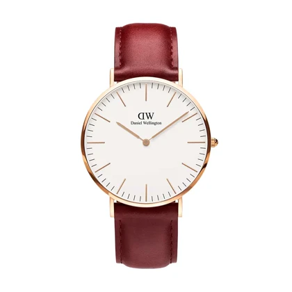 ساعت دنیل ولینگتون مردانه رزگلد بند چرم زرشکی DW-4692-G