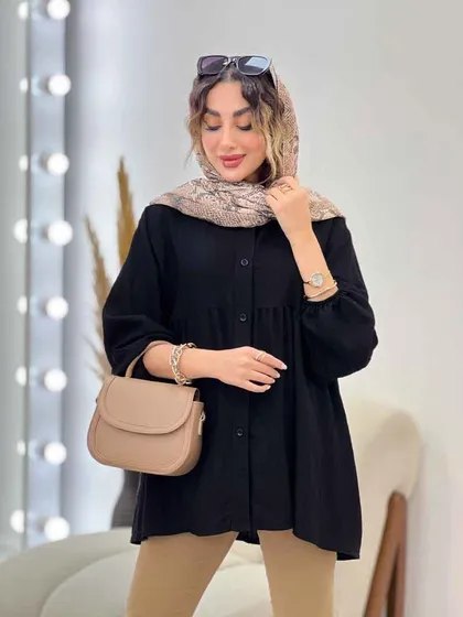 مانتو جلو دکمه کمر چین