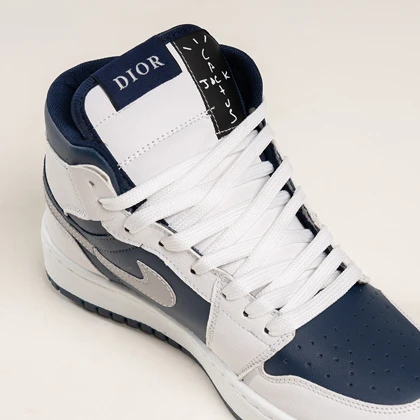 جردن وان ترویس دیور ساق‌دار سفید سرمه ای (Air Jordan 1 Travis Scott Dior High Blue Navy)
