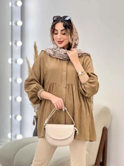 مانتو جلو دکمه کمر چین