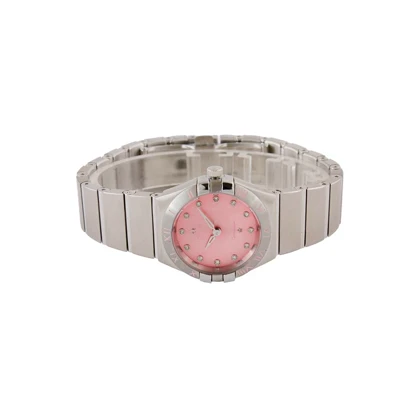 ساعت زنانه امگا کانسلیشن سیلور صفحه صورتی ایندکس نگین Omega-5412-L