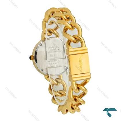 ساعت شنل زنانه طلایی استیل صفحه مشکی Chanel-7958-L