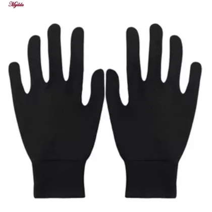 دستکش طاها طب مدل نخی مچ دار رنگ مشکی کد 5291-3 بسته 6 عددی
