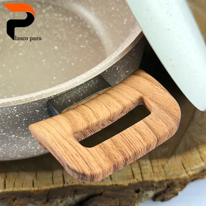 قابلمه 24 دسته چوبی گرانیتی نسکافه ای کرم هاناتک