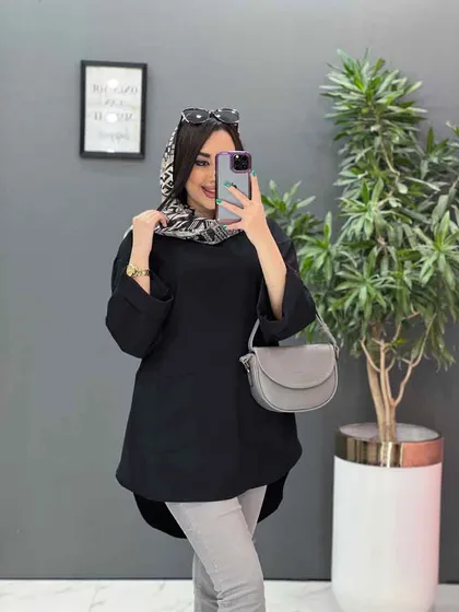مانتو جلو بسته جیب برش‌دار