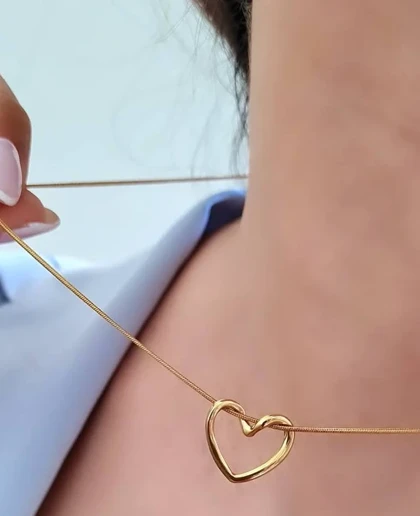 گردنبند قلب با زنجیر ماری طلایی و نقره ای
