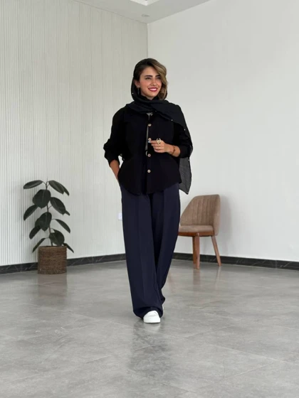 شومیز دگمه چوبی لینن زنانه کد SAYNA