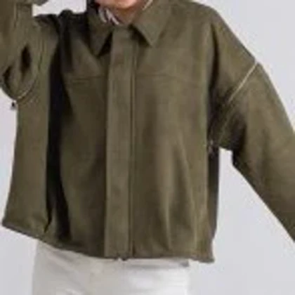 بامبرجکت جیر زیتونی Suede دو حالته