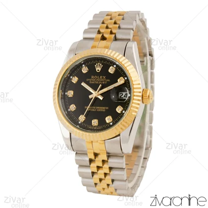 ساعت رولکس دیت جاست مردانه صفحه مشکی ایندکس نگین‌دار 103634