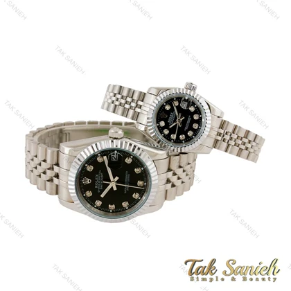 ساعت ست رولکس دیت جاست نقره ای صفحه مشکی Rolex-4535-S