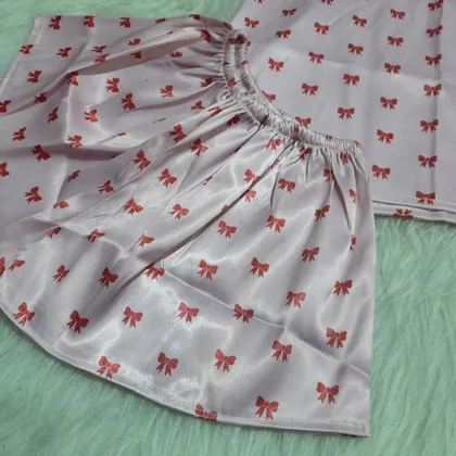 ست تاپ و شورتک ساتن طرح پاپیون Aylin کد 5052