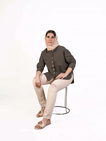 شومیز لینن وارداتی زنانه قهوه‌ای
