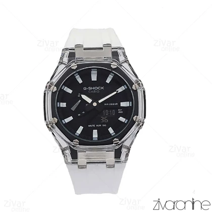 ساعت جی شاک GA2100 مردانه سفید شیشه ای صفحه مشکی 105845