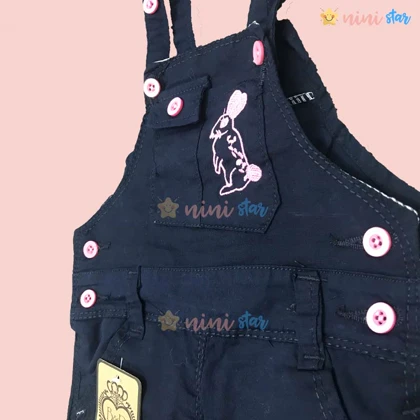 سرهمی پیش بندی کتان دخترانه سورمه ای (قواره کوچک)