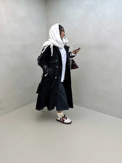 مانتو بلند جین رودوخت