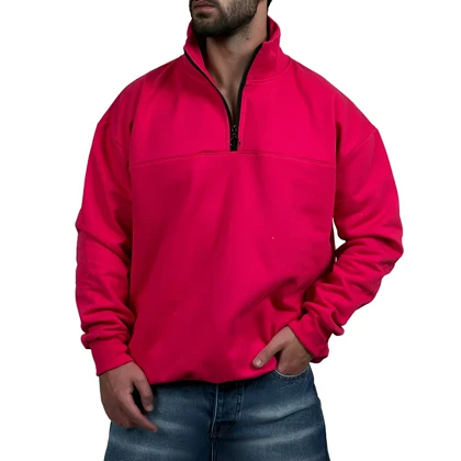 دورس مردانه یقه نیم زیپ صورتی طرح ساده