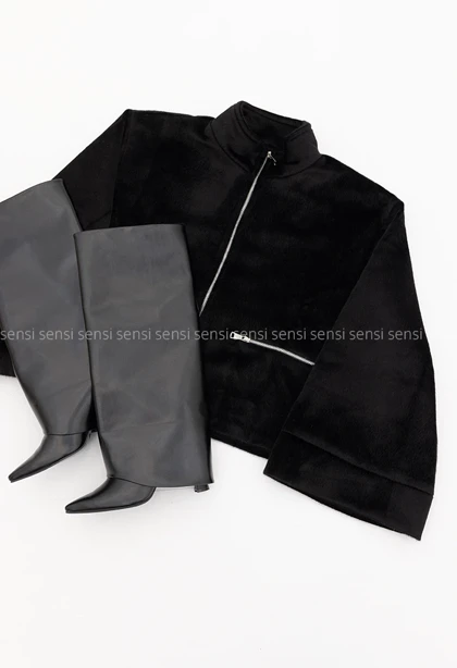 کراپ کت جلو زیپ پوست کد1005195