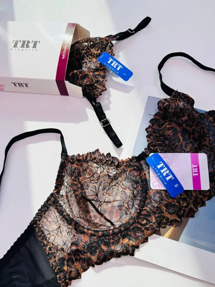 ست شورت و سوتین زنانه طرح پلنگی جنس توری