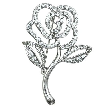 سنجاق سینه ژوپینگ مدل فلورین طرح گل نگین‌دار نقره ای