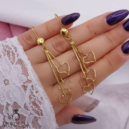گوشواره آویز CityGOLD مدل 3 قلب