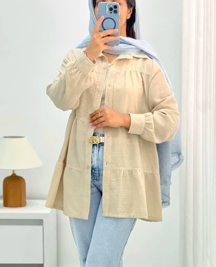 شومیز مانتویی سه چین مزونی کد 4868