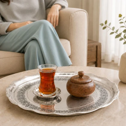 سینی 35 سانت مس دیبا رنگ کروم کد 1040