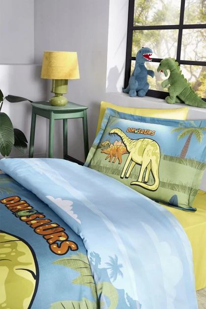 سرویس روتختی یک نفره Özdilek مدل Dino Zoo پنبه - آبی نفتی