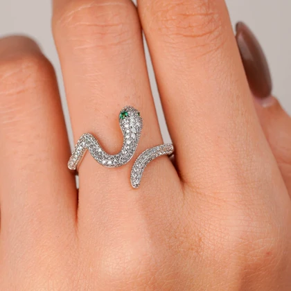 انگشتر ژوپینگ طرح مار فول نگین فری سایز رنگ سفید