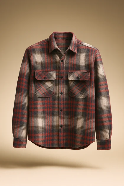 پیراهن پشمی چهارخونه با پارچه برس‌خورده و ترکیب رنگ قرمز سفید – کد 892