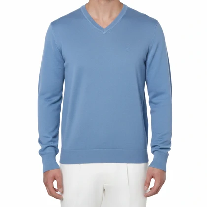 پلیور بافت یقه هفت آبی روشن مردانه