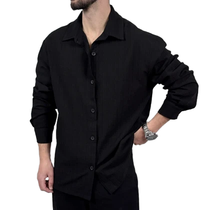 پیراهن آستین بلند مردانه مشکی کادنزا مدل ساده
