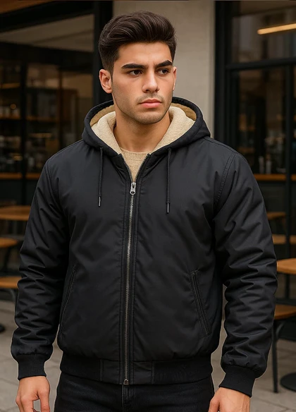 کاپشن مردانه مشکی داخل تمام خز مدل adidas-مشکی ویژه