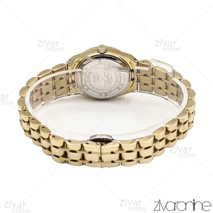 ساعت الکسا پریمیر زنانه طلایی صفحه سرمه ای نگین‌دار 106129