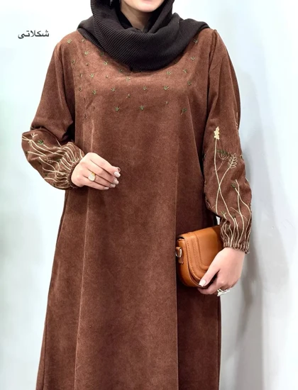 پیراهن مانتویی گلدوزی گندم