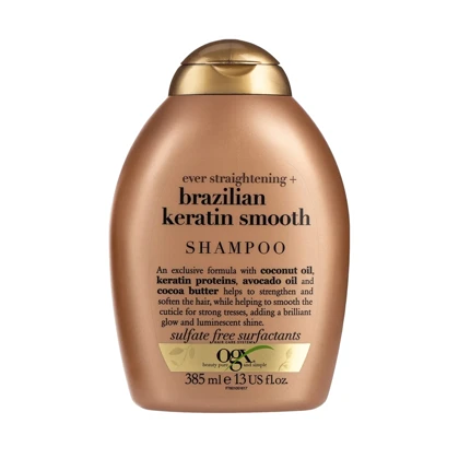 شامپو کنترل وز و بهبود حالت پذیری مو او جی ایکس, مدل Brazilian Keratin Smooth مناسب انواع مو، به‌ویژه وز و خشک حجم 385ml