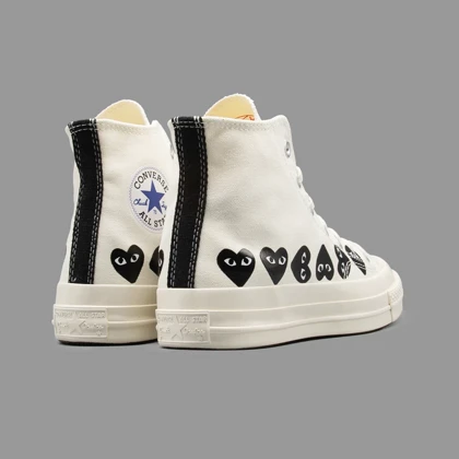 کانورس پلی مولتی هارت سفید مشکی ساق‌دار Converse Cdg Play Multi Heart White Black Hightop