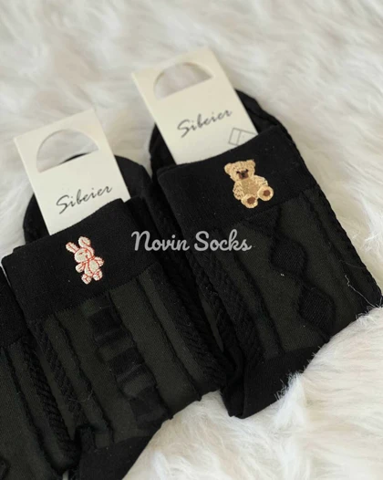 جوراب نیم ساق گلدوزی خرسی